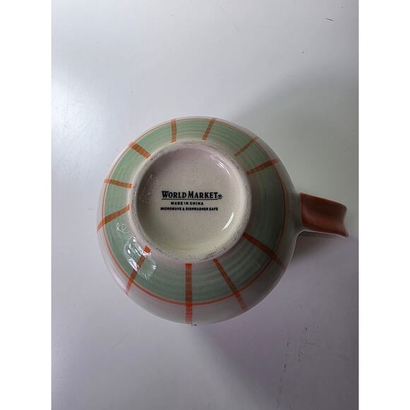 WORLD MARKET Orange Green Plaid Bubble Ceramic Coffee Mug - Picture 6 of 8